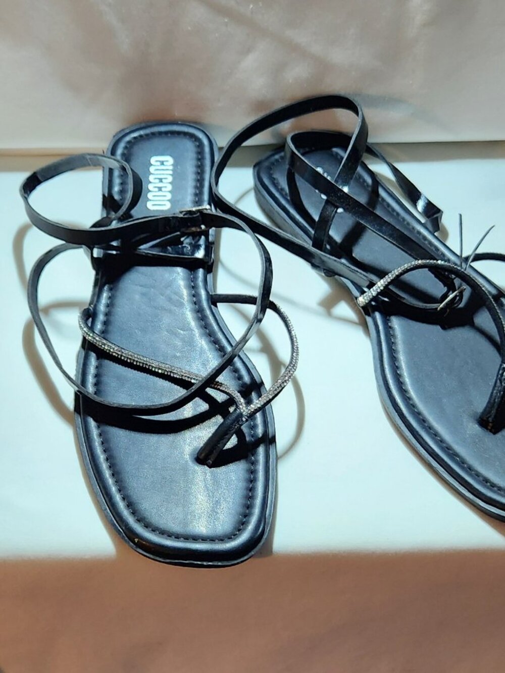 Cuccoo flat sandals sz 39 sz 8.5 black silver beaded NWOT